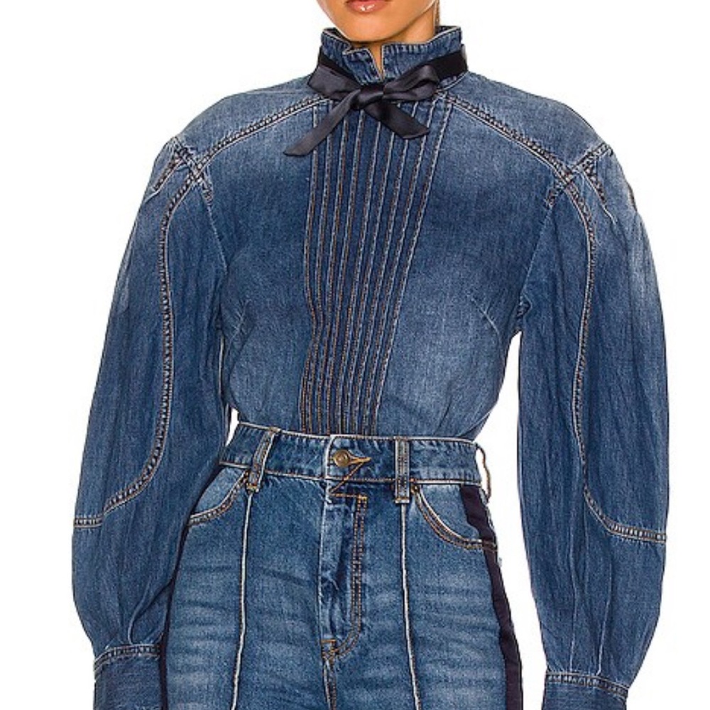 Zimmermann Rhythmic Tuxedo shirt in High Tide, MSRP $490, NWOT, size M
